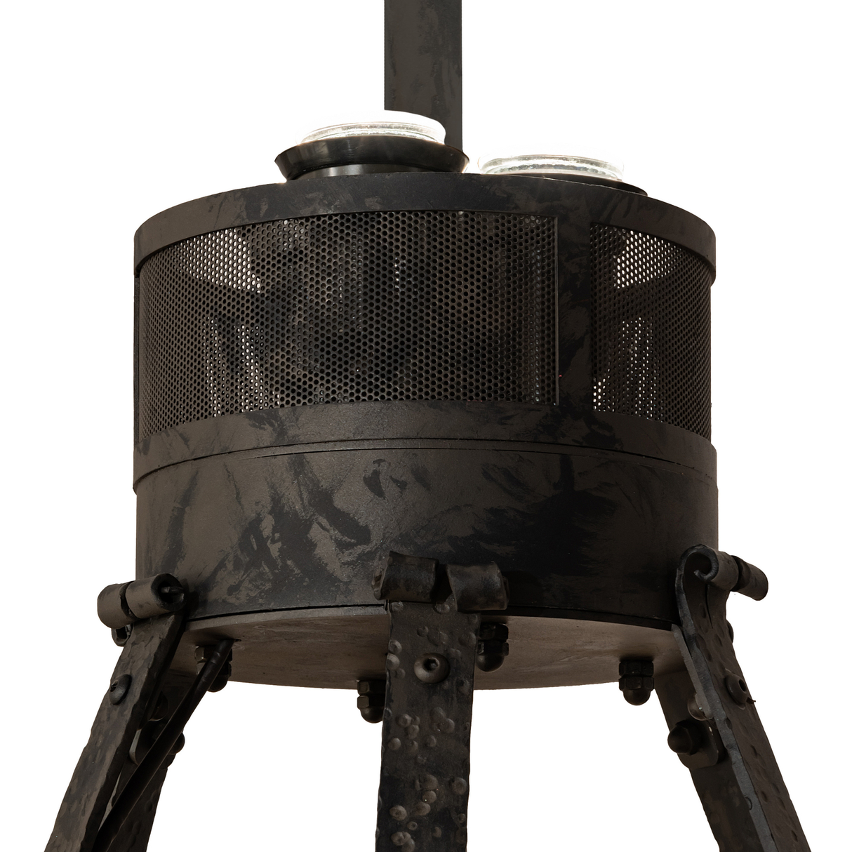 Close-up of upper housing and mounting assembly with black finish.