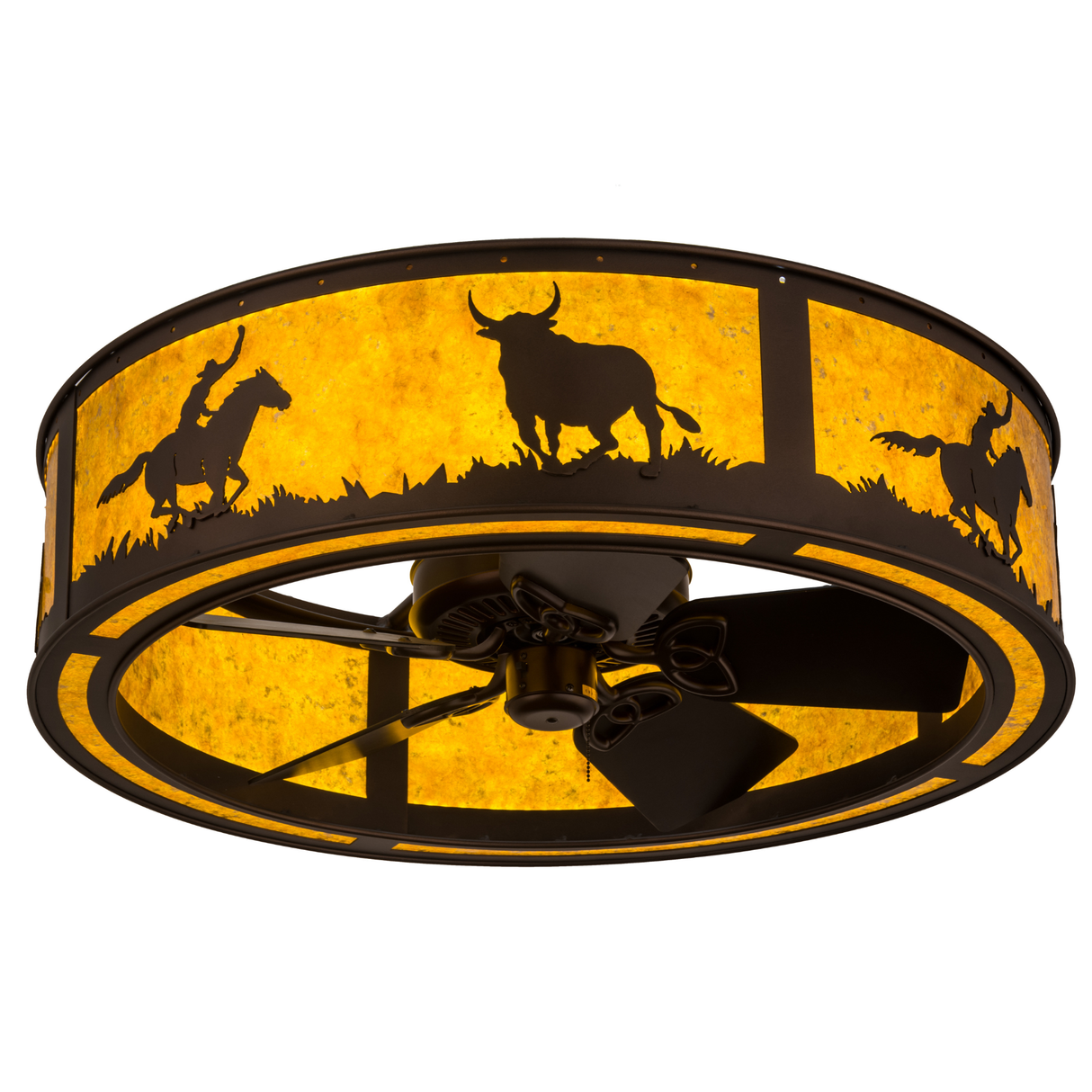 Cowboy & Steer Western Chandel-Air with Amber Mica, 36" Wide