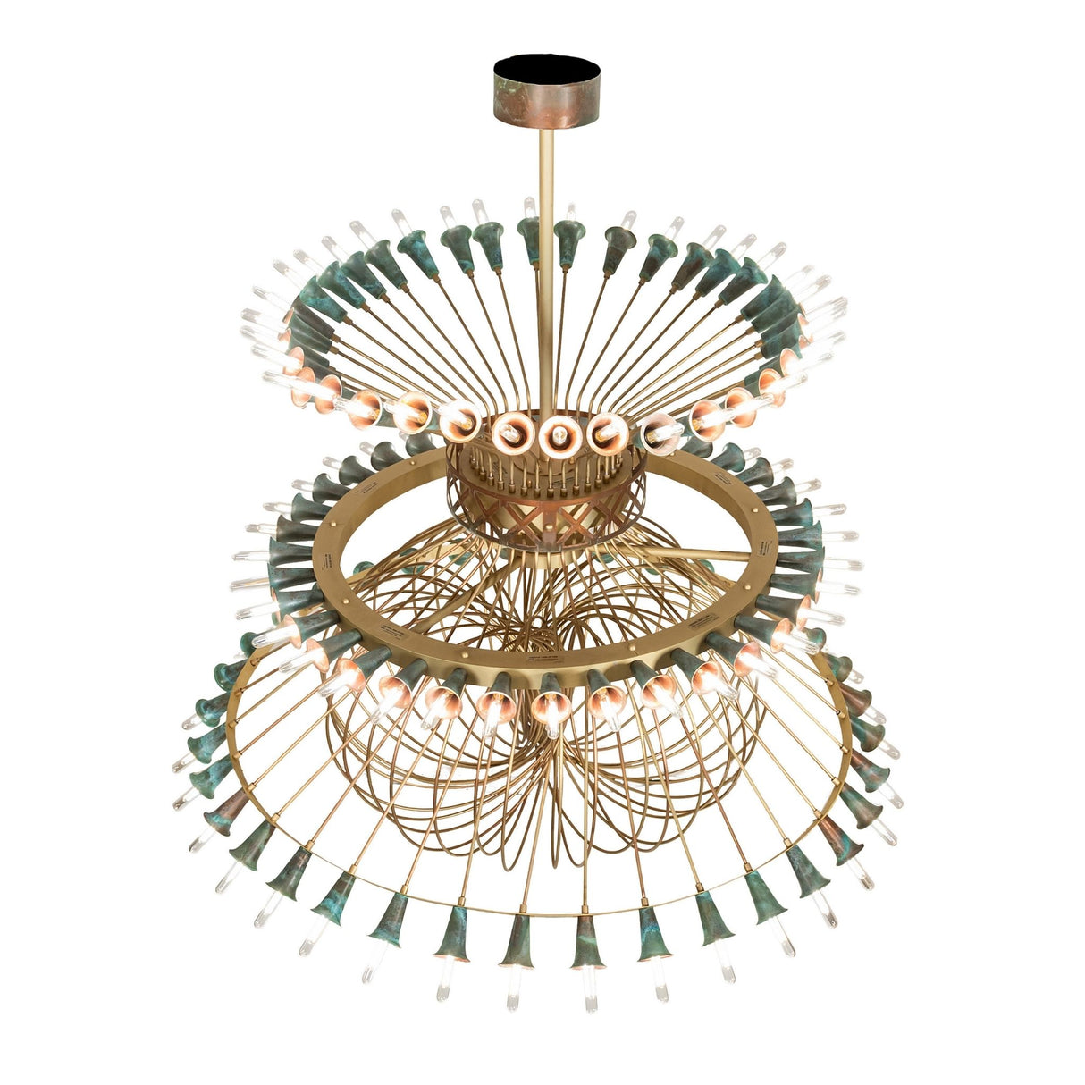 Top view of Coyle 108-light chandelier showing three-tier circular layout.