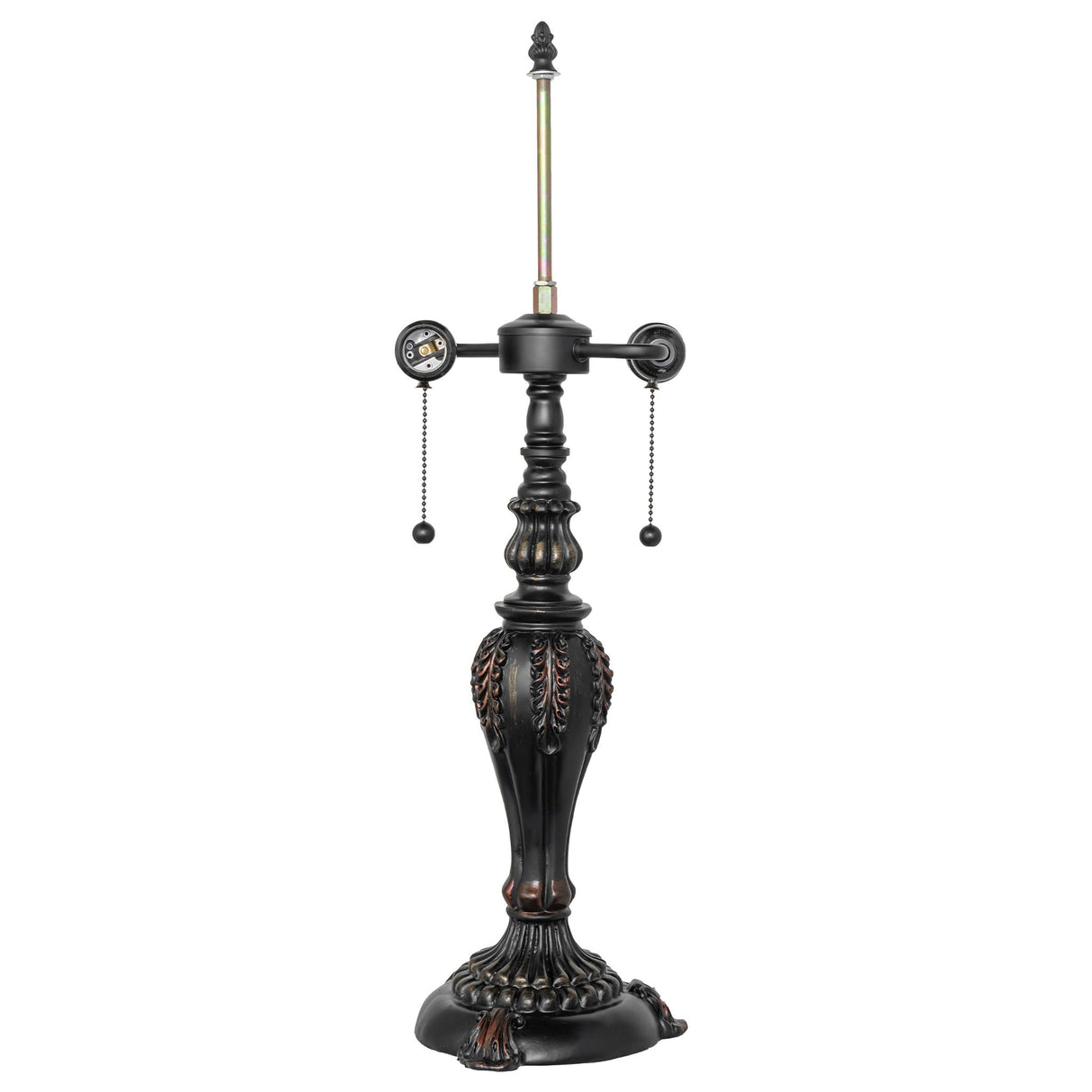 Complete view of Creole table lamp with dual pull chains.