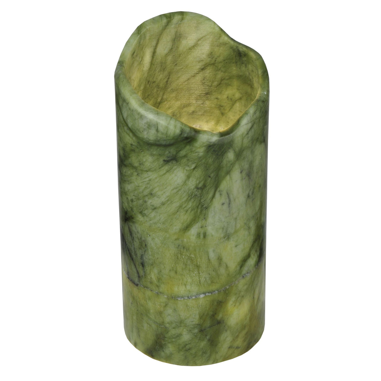 Cylindre Green Jadestone shade from an angled perspective showing its rich natural patterns.