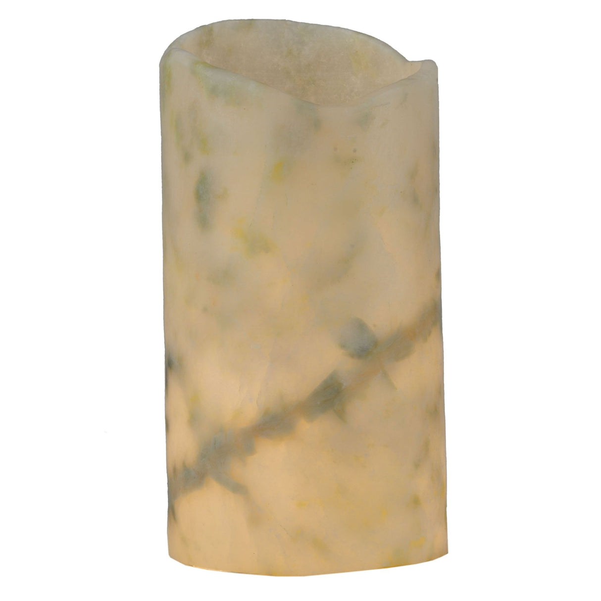 front view of cylindre light green jadestone shade with soft white and green hues.