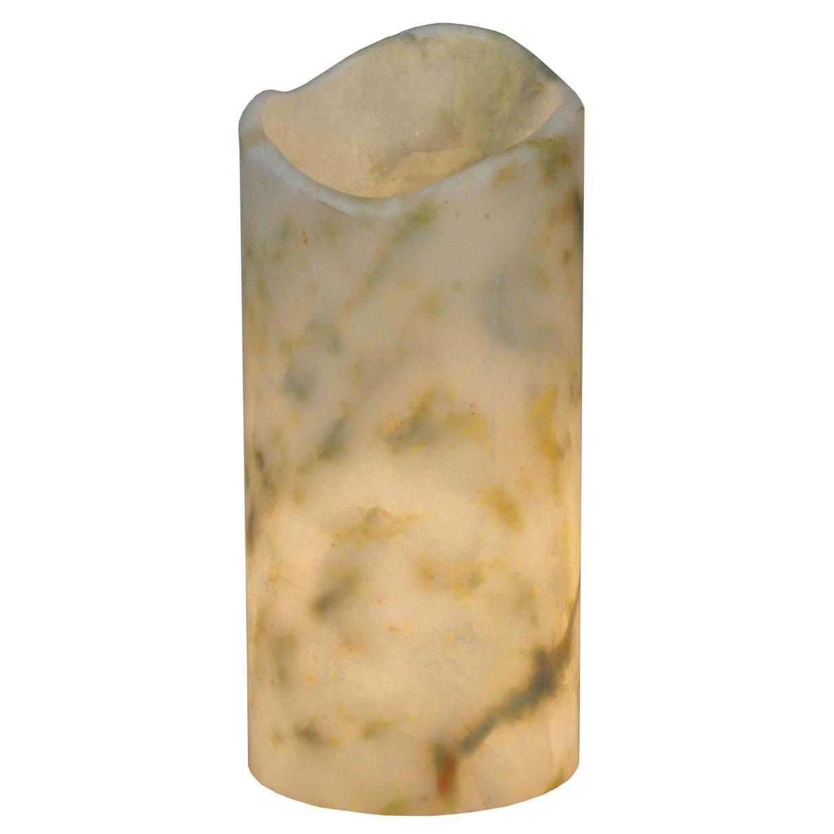 Lit view of Green Jadestone Shade with a warm glow highlighting its natural stone patterns.