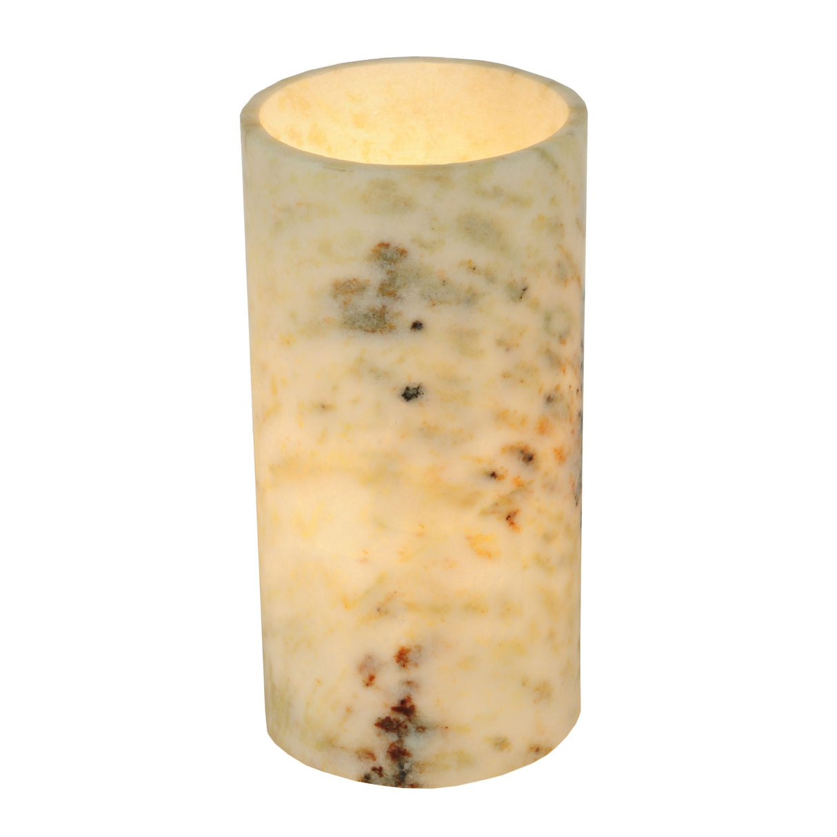 Lit view of Cylindre Light Green Jadestone Shade illuminated for a warm ambiance.