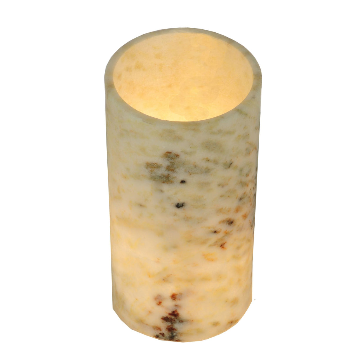 Cylindre Light Green Jadestone Shade glowing softly from the top view when lit.