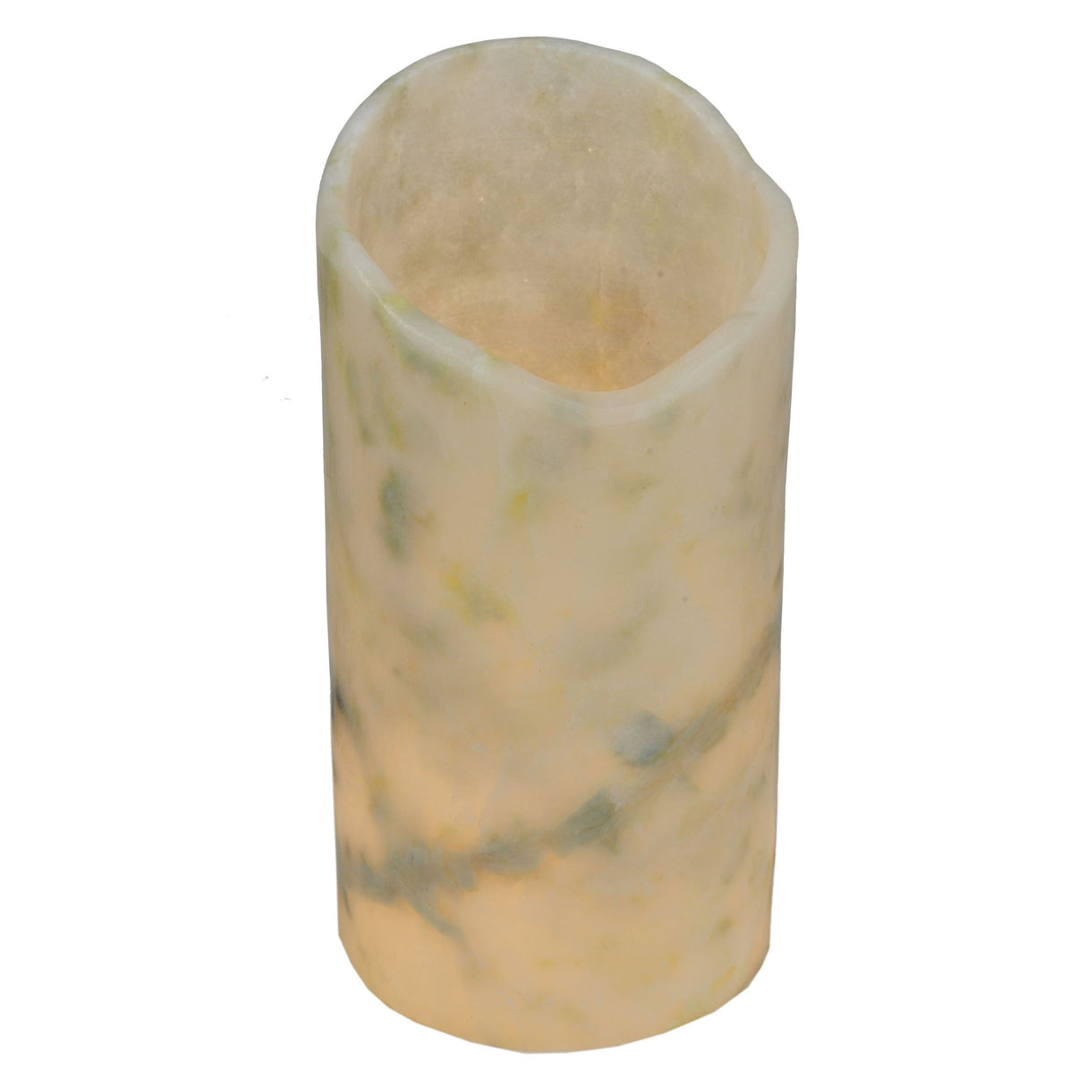top view of cylindre light green jadestone shade with handcrafted details.