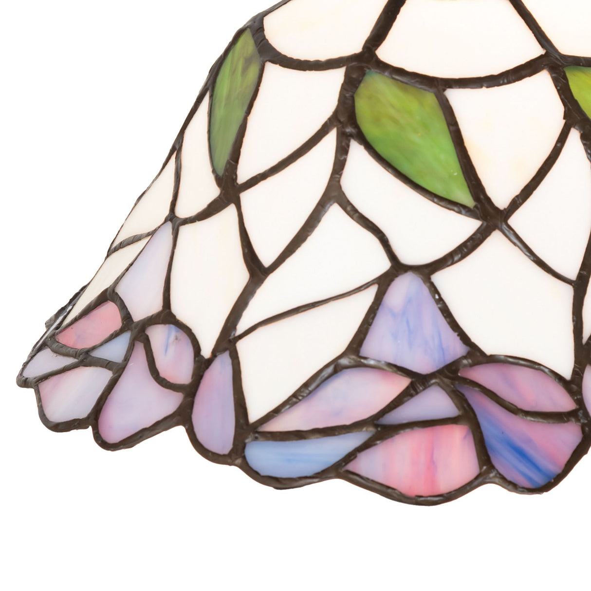 Intricate floral pattern on the Daffodil Bell Shade, showcasing plum pink flowers, jade green leaves, and white background.