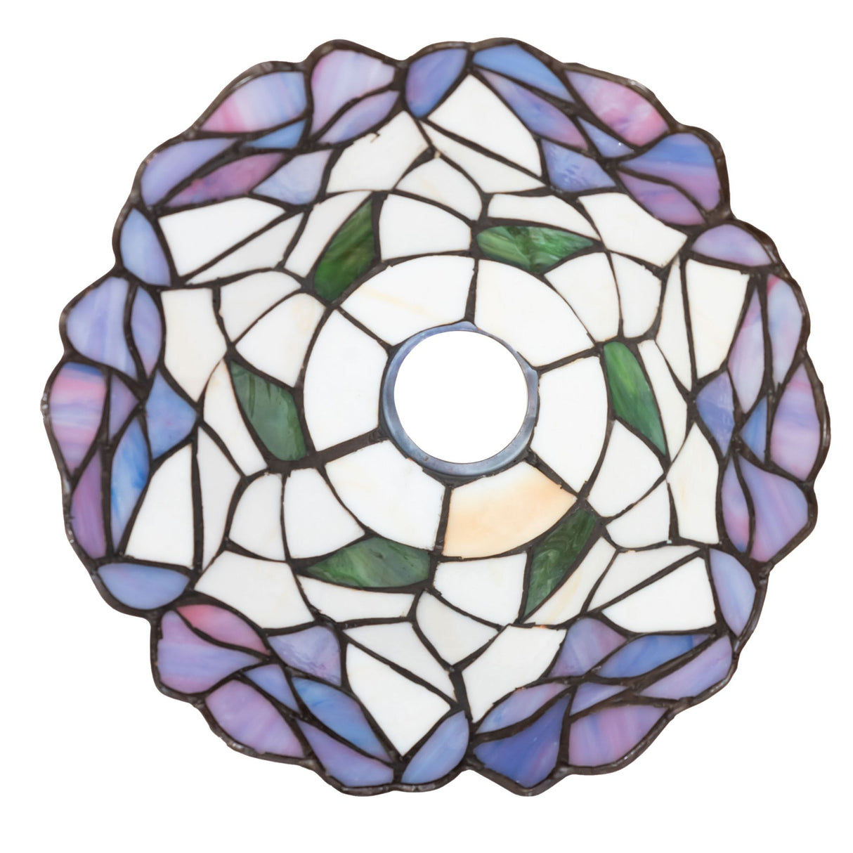 Top view of the bell shade, emphasizing the artistic floral design and jade accents.