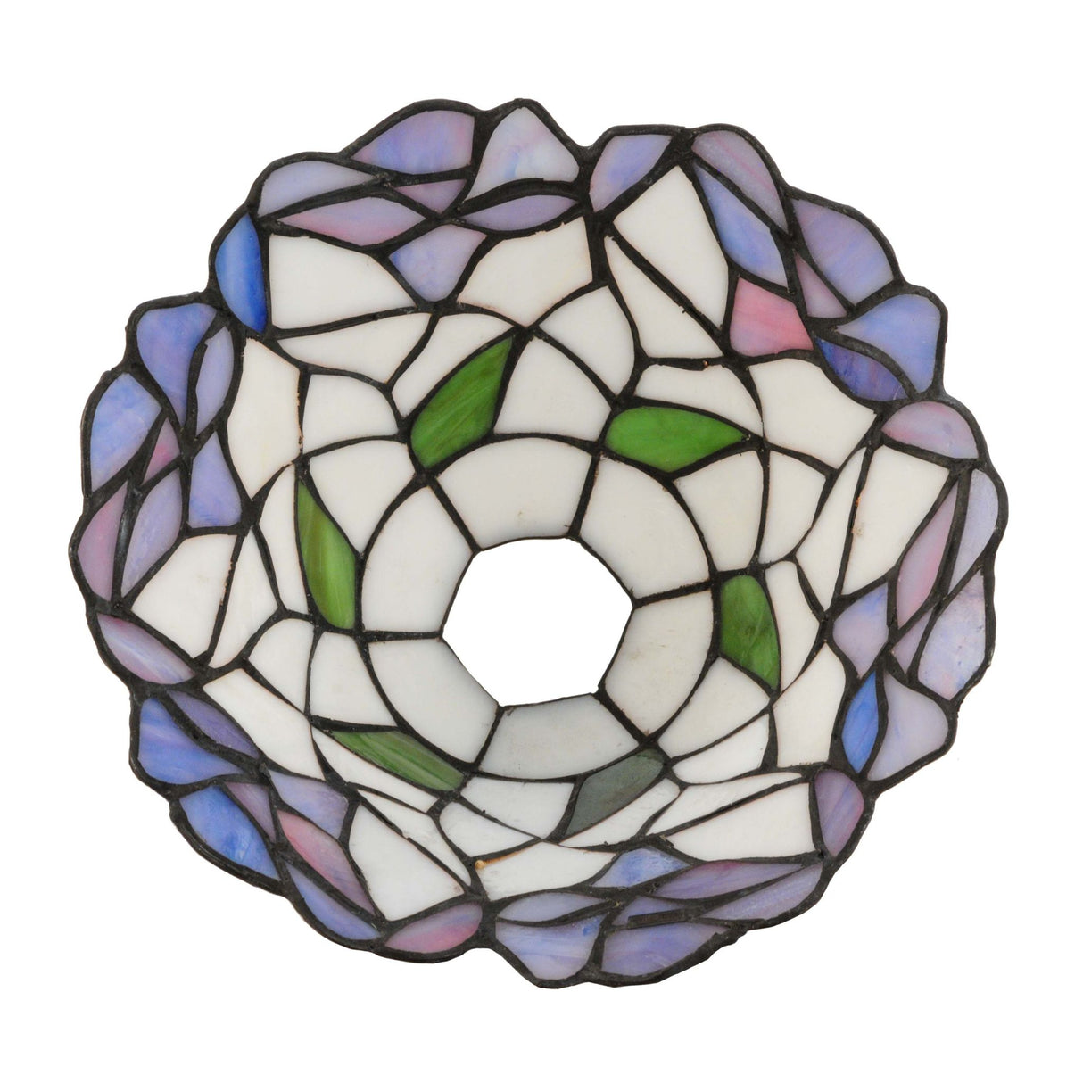 Side angle close-up of the intricate floral design of the daffodil bell shade.