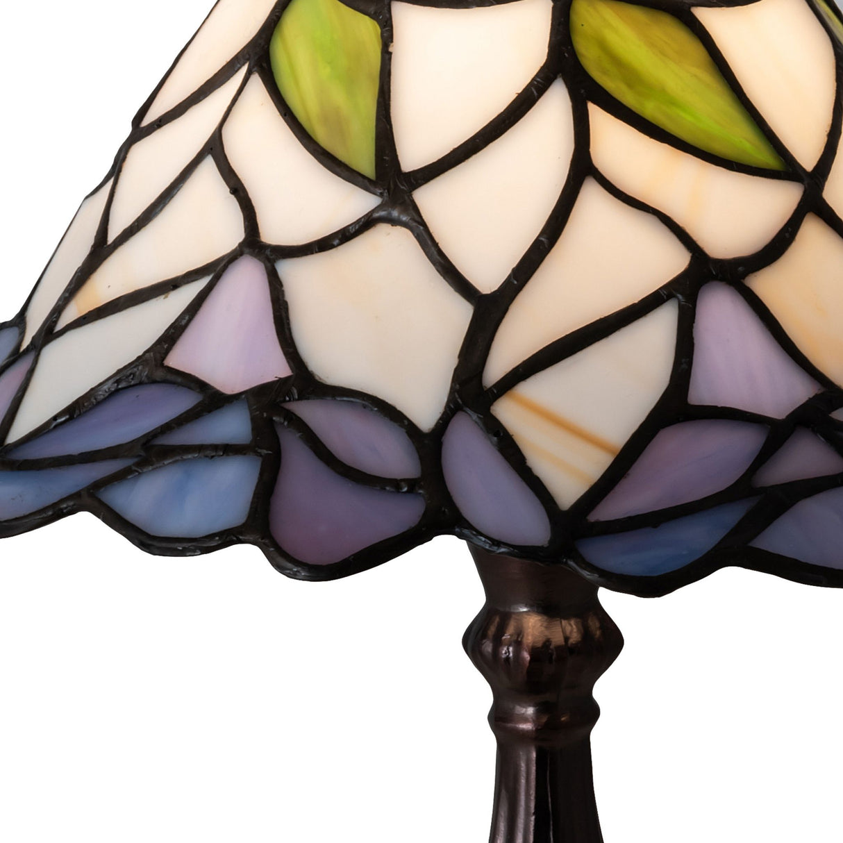 Close-up detail of Daffodil Table Lamp showcasing its floral stained glass artwork.