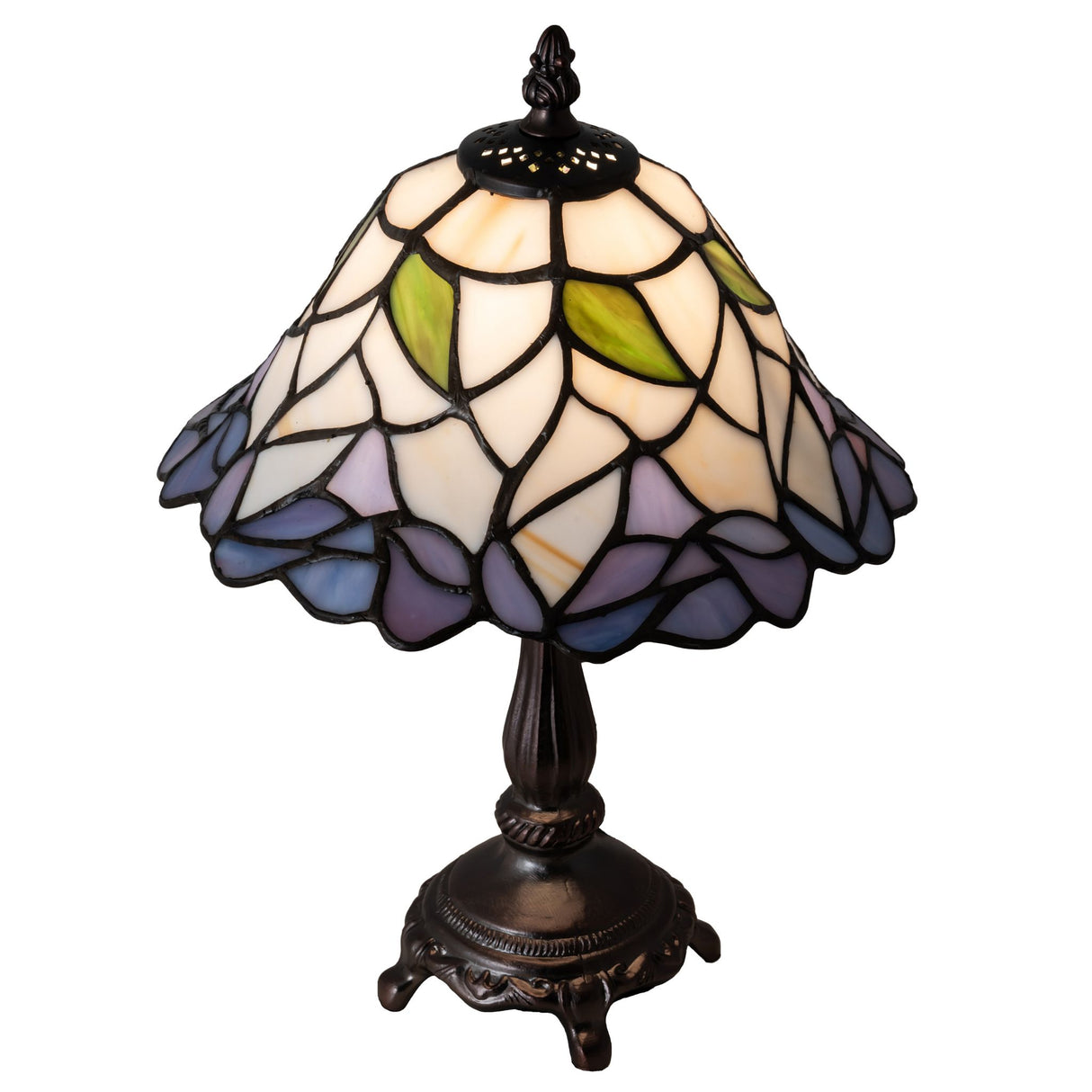 Top view of daffodil table lamp highlighting stained glass craftsmanship.