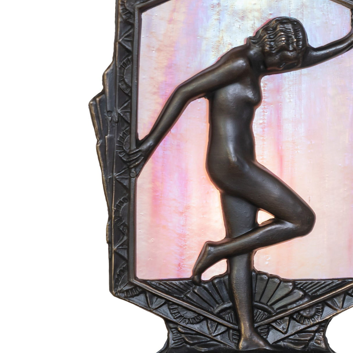 Close-up of the Deco Posing Lady Accent Lamp, highlighting the intricate Art Deco details.