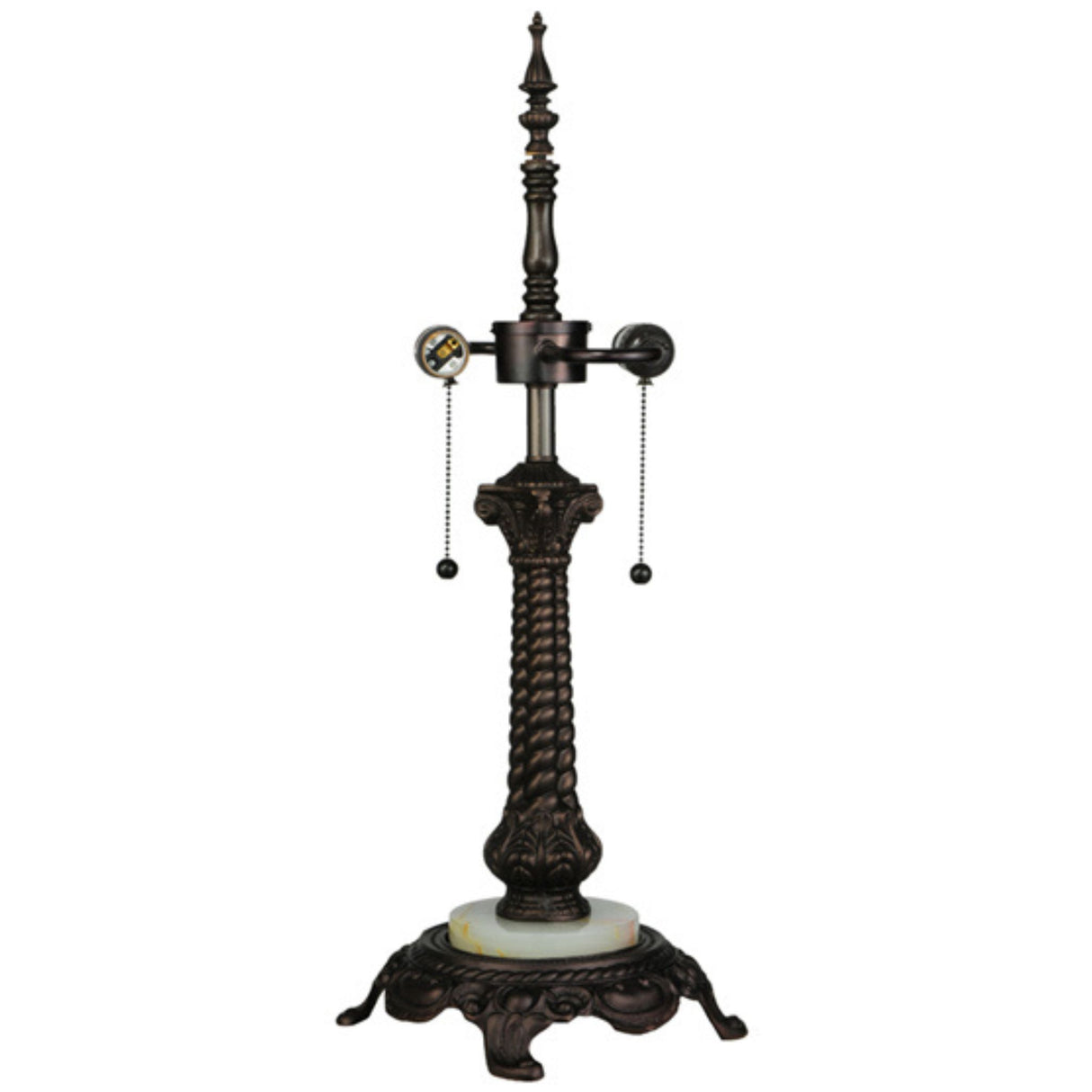 Decorative bronze lamp base with intricate rope detailing and frosted white accent.