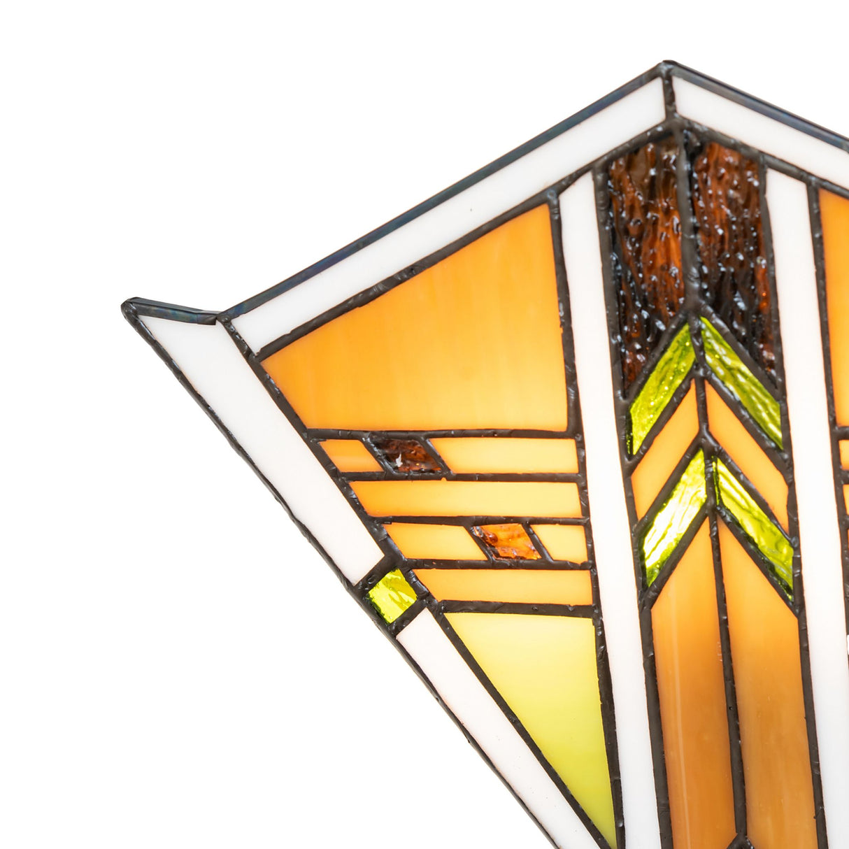 Close-up of decorative stained glass on Abilene wall sconce