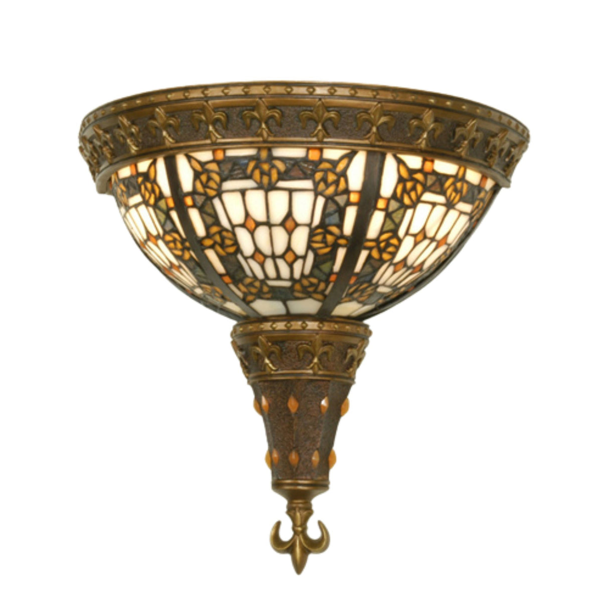Decorative wall sconce with intricate stained glass design.
