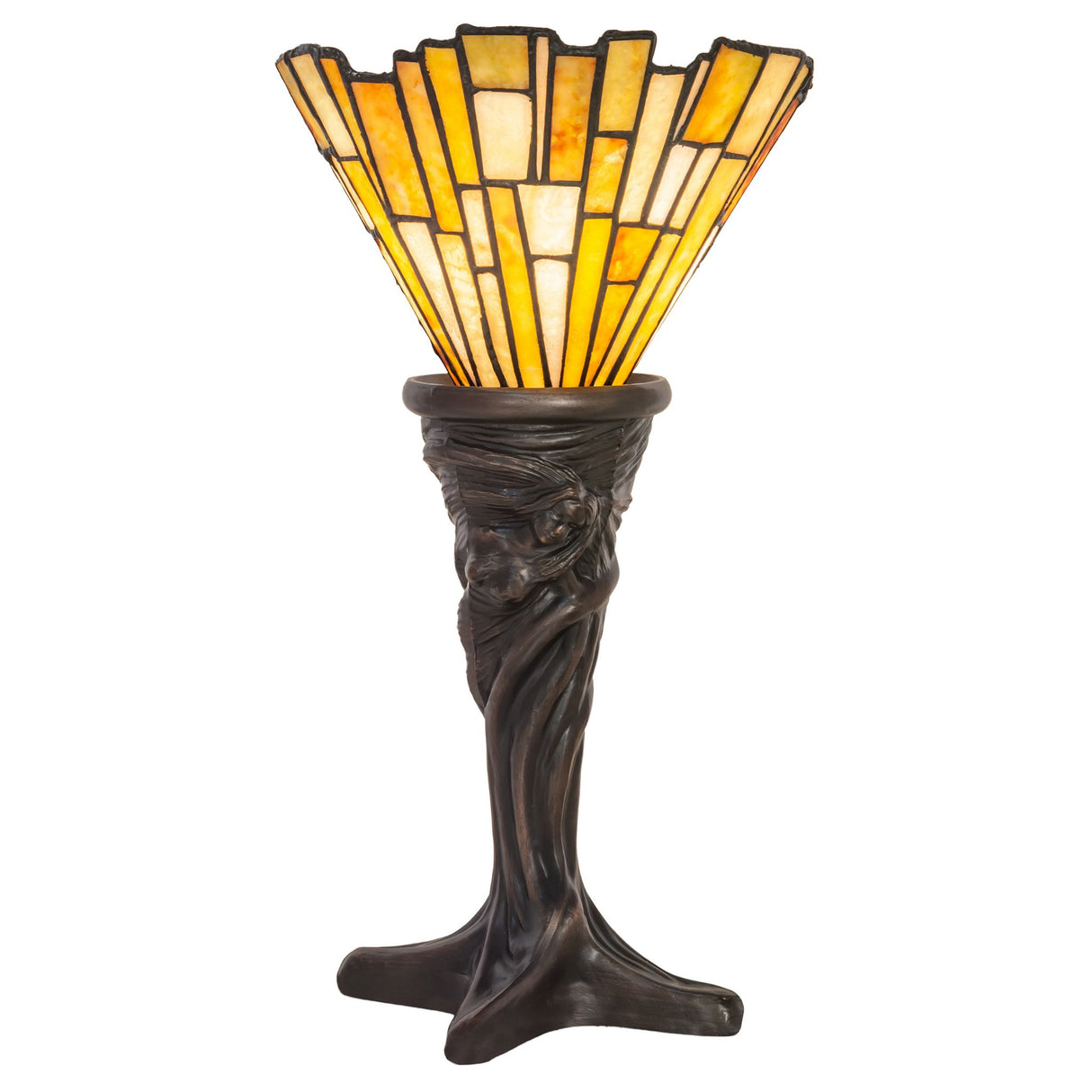 Front view of the Delta Jadestone Mini Lamp with a handcrafted natural stone shade in earthy tones.