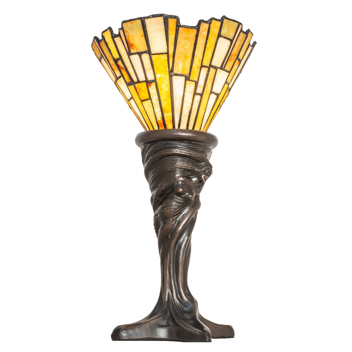 Side view of the Delta Jadestone Mini Lamp, highlighting the intricate details of the stained stone shade.