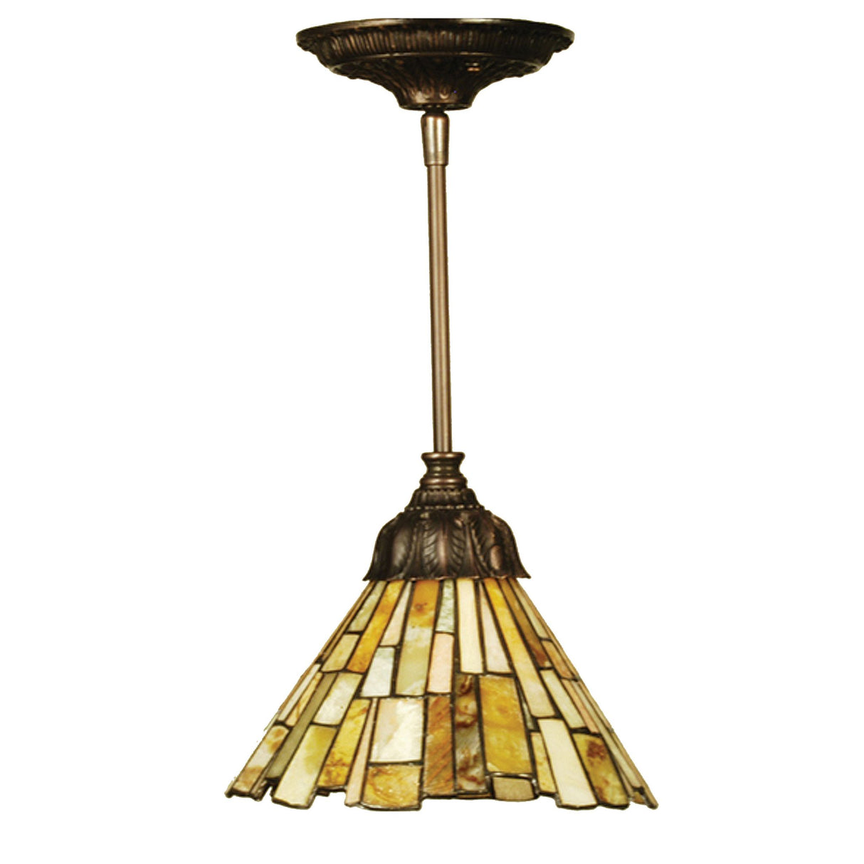 Delta Jadestone Mini Pendant with a natural stone-patterned shade.