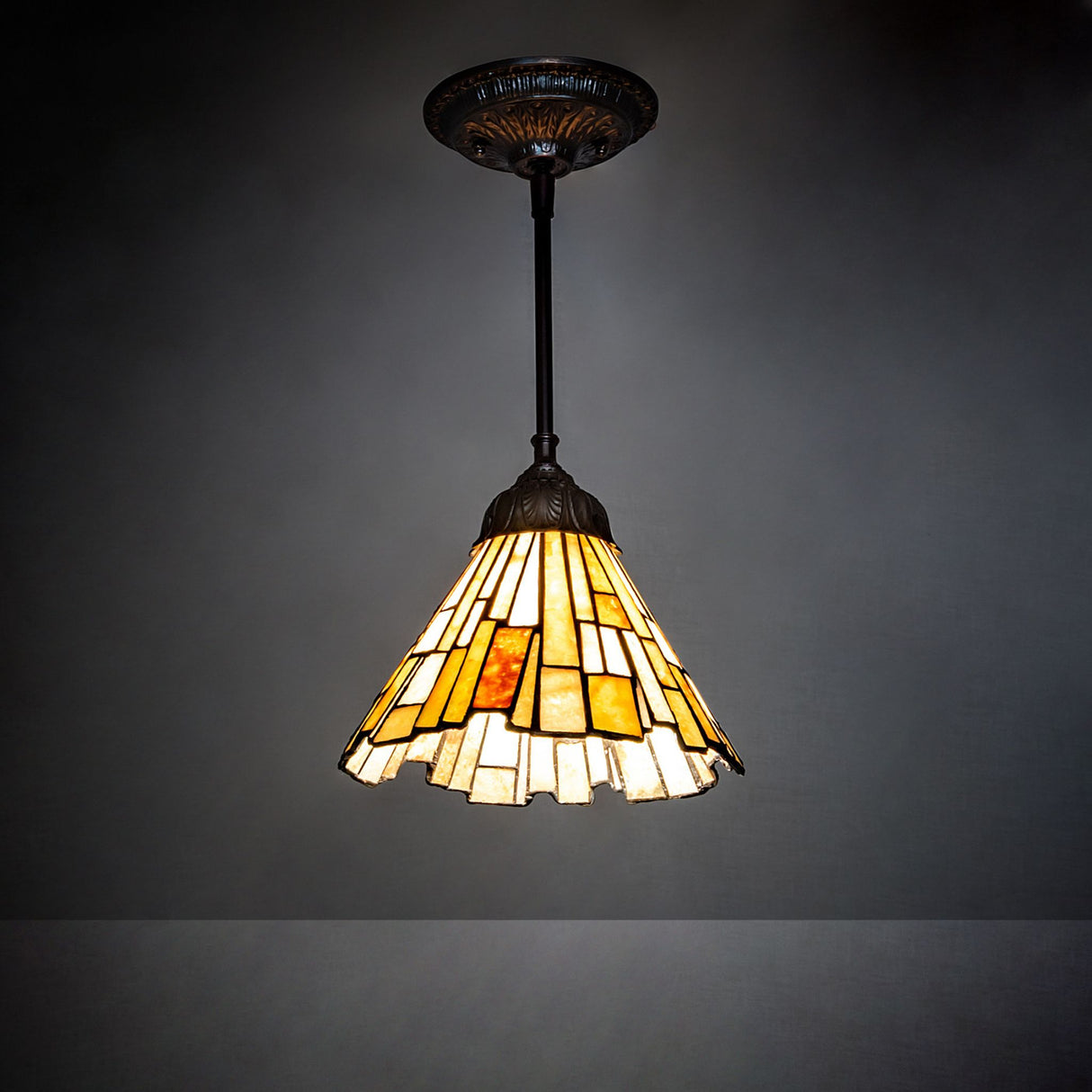 Delta Jadestone Mini Pendant lit view.