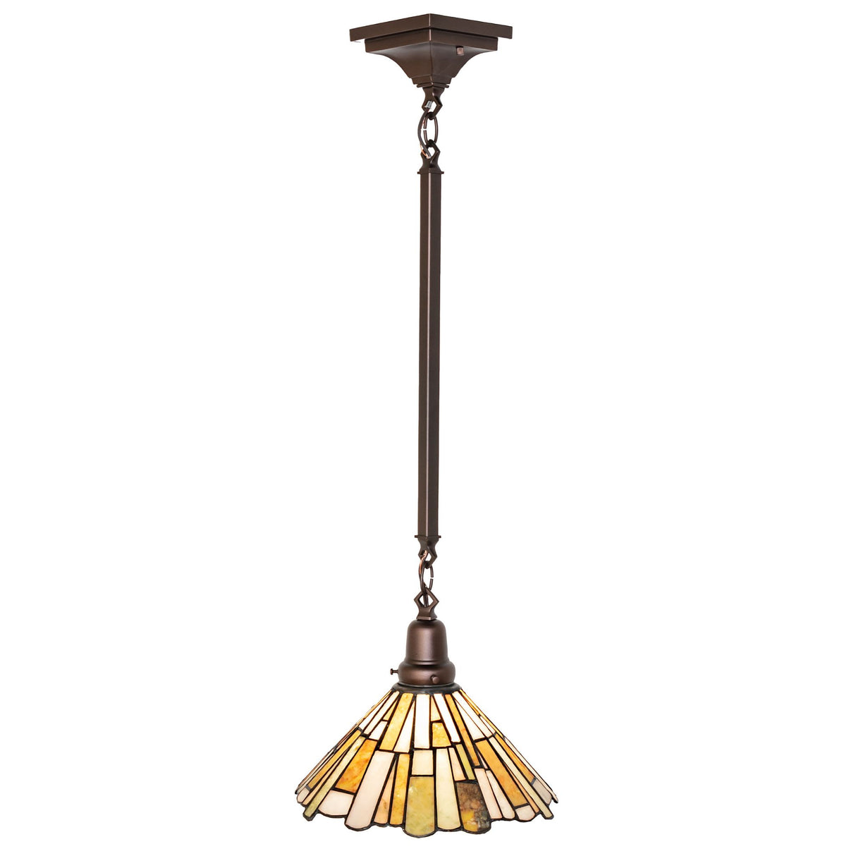 Full view of the Delta Jadestone Pendant with its mahogany finish.