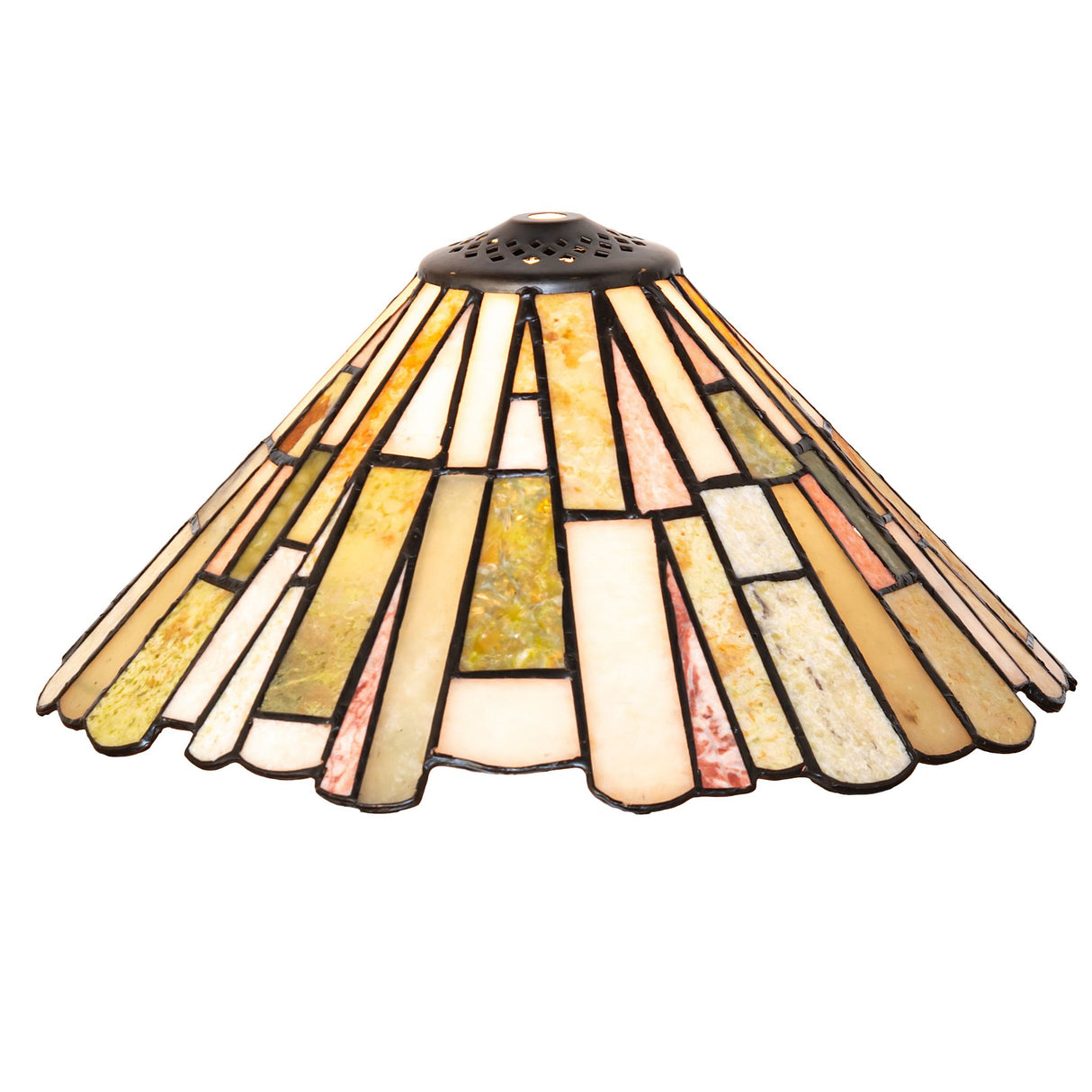 front view of delta jadestone shade with moss green and tan tones.