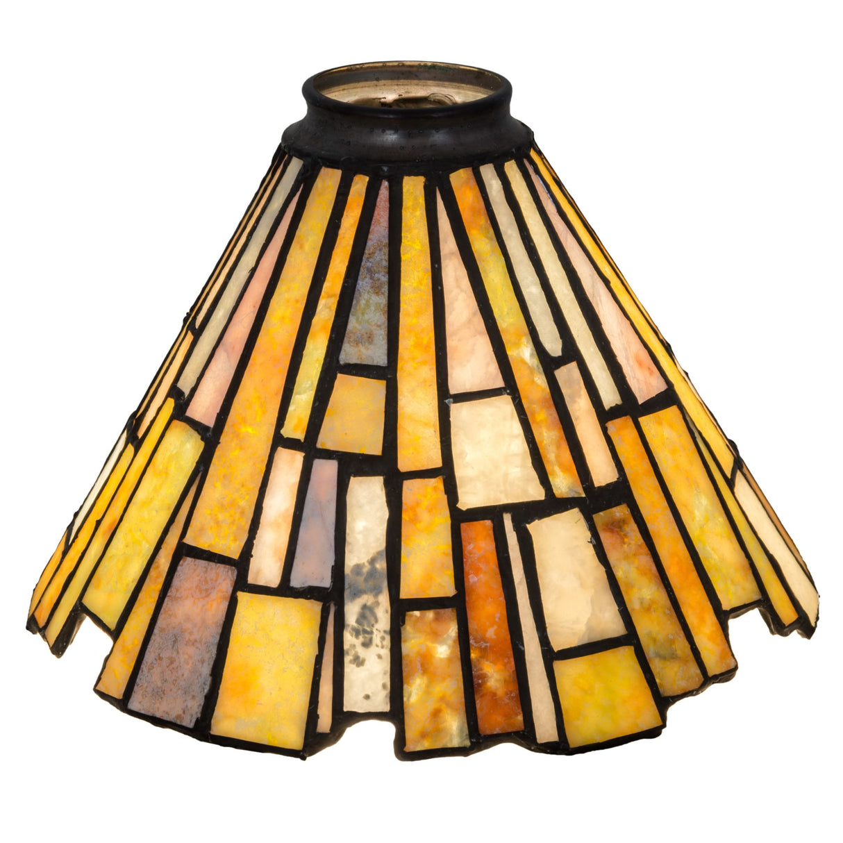 Lit view of the Delta Jadestone shade, showcasing earthy tones and natural stone texture.