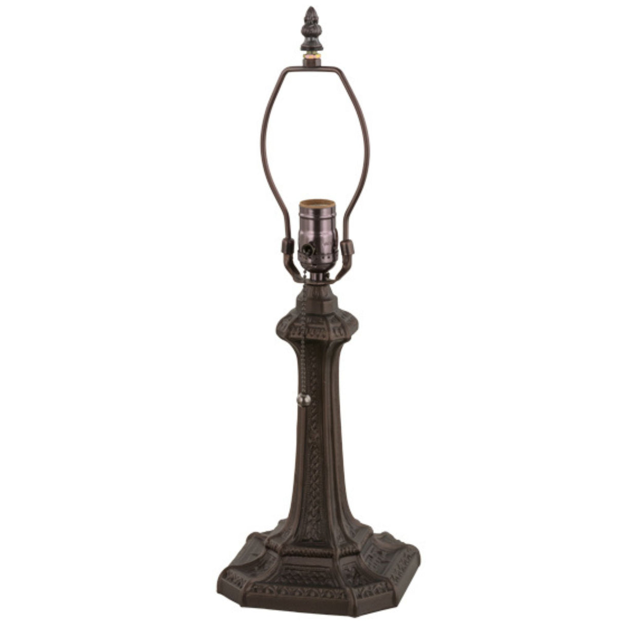 Detailed Gothic-style lamp base in bronze finish.