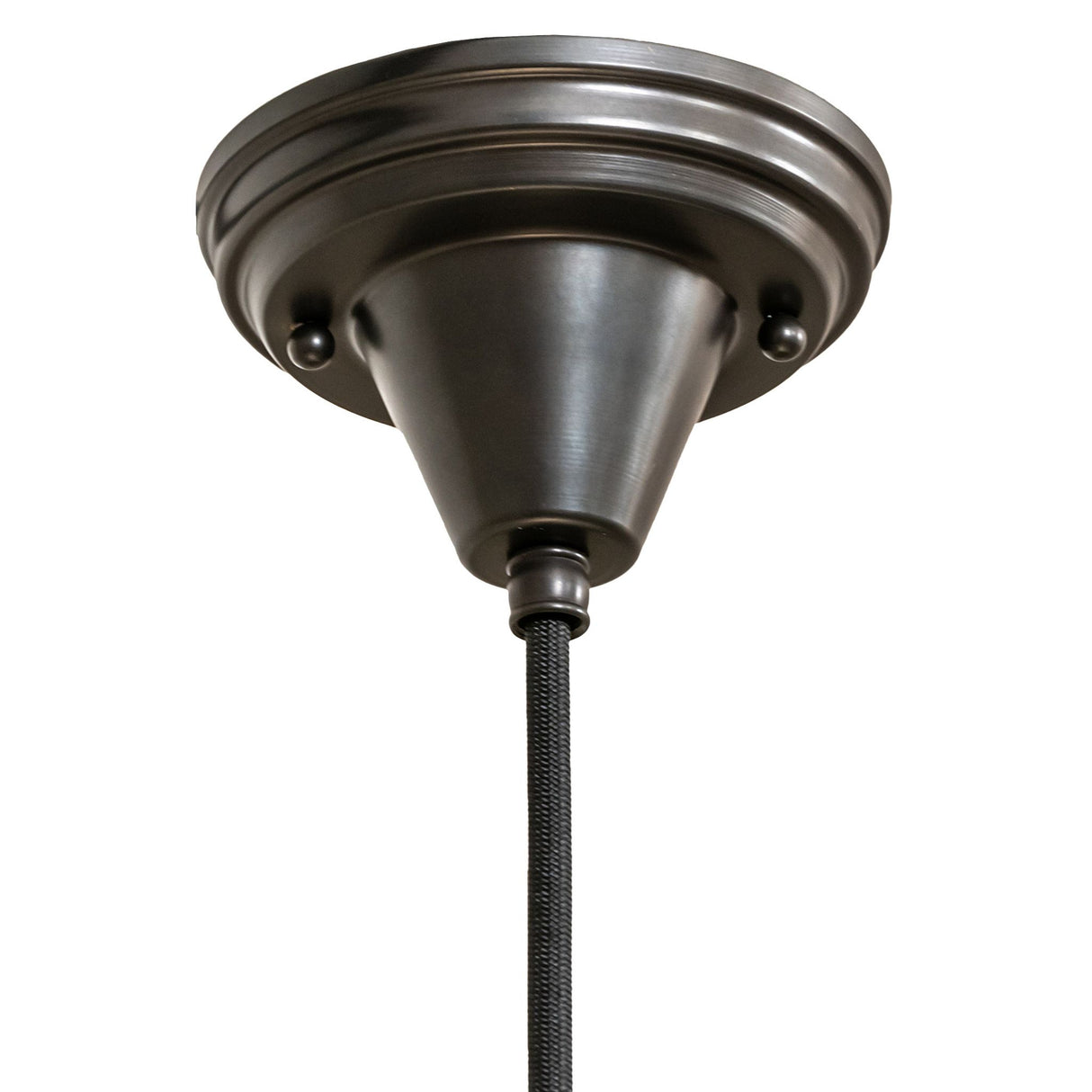 Detailed view of Revival Schoolhouse Deco Cone Globe Mini Pendant ceiling mount.