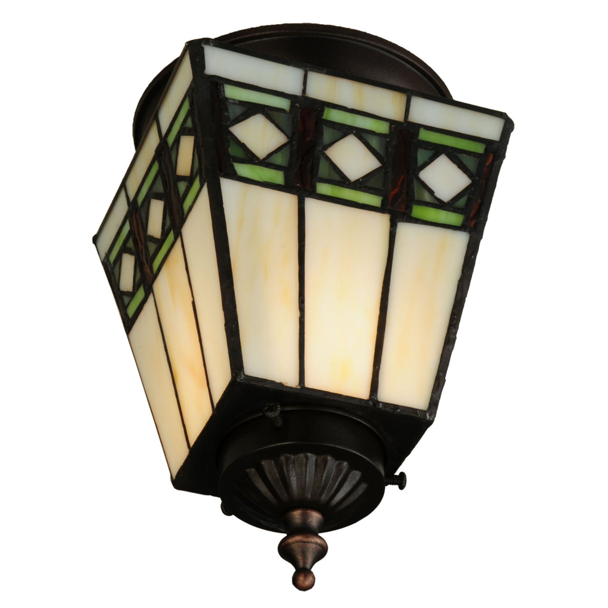 Angled view of the 5" Square Diamond Band Mission Flushmount showcasing geometric design.