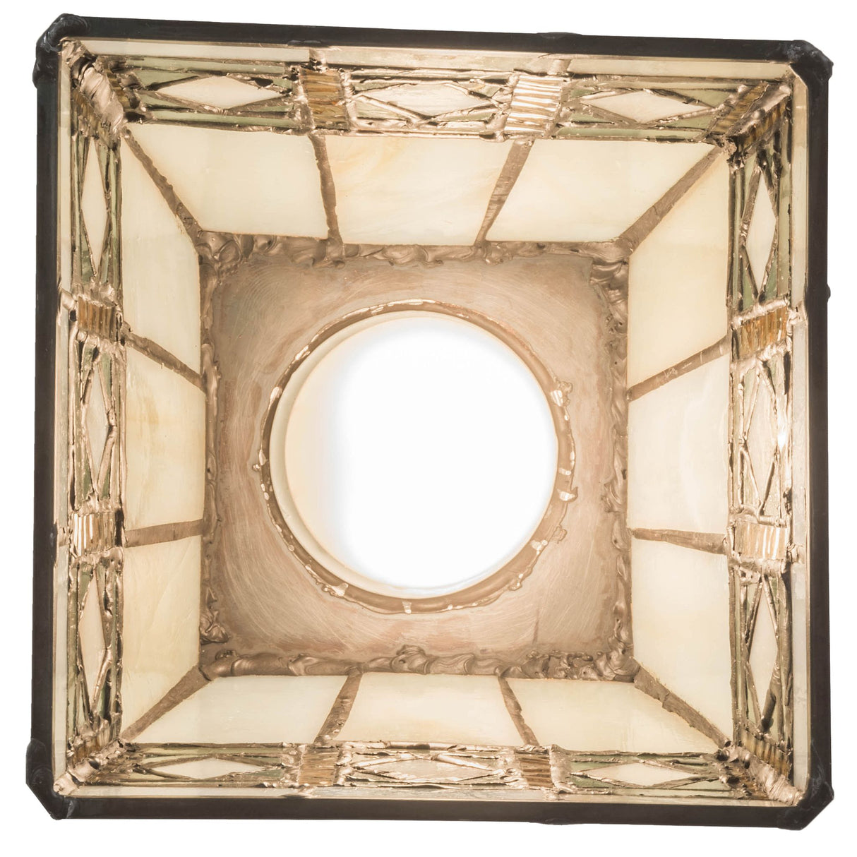 Bottom view of the Diamond Band Mission Flushmount with intricate copperfoil construction.