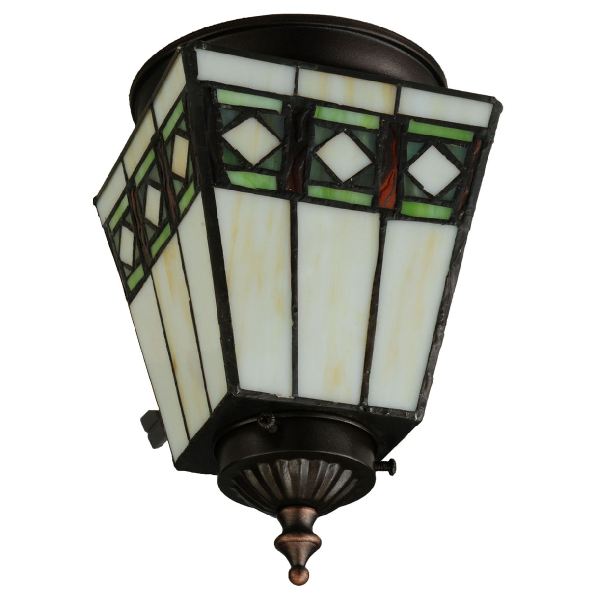 Detailed diamond and geometric patterns on the Diamond Band Mission Flushmount.