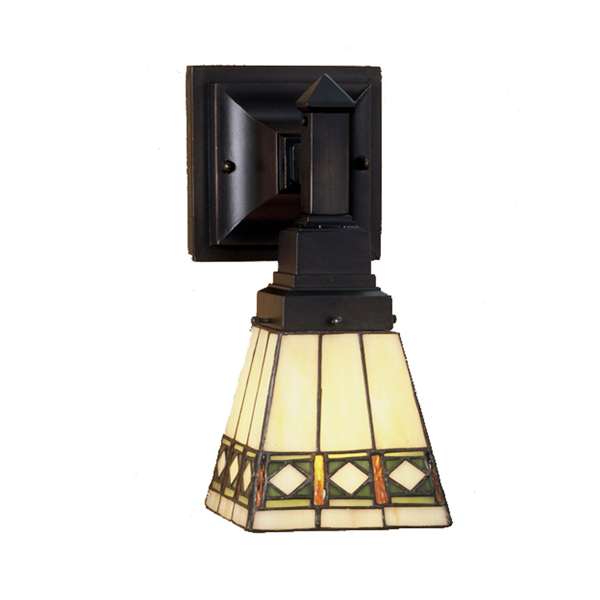 Front view of the 5"W Diamond Band Mission Wall Sconce, featuring a geometric design.