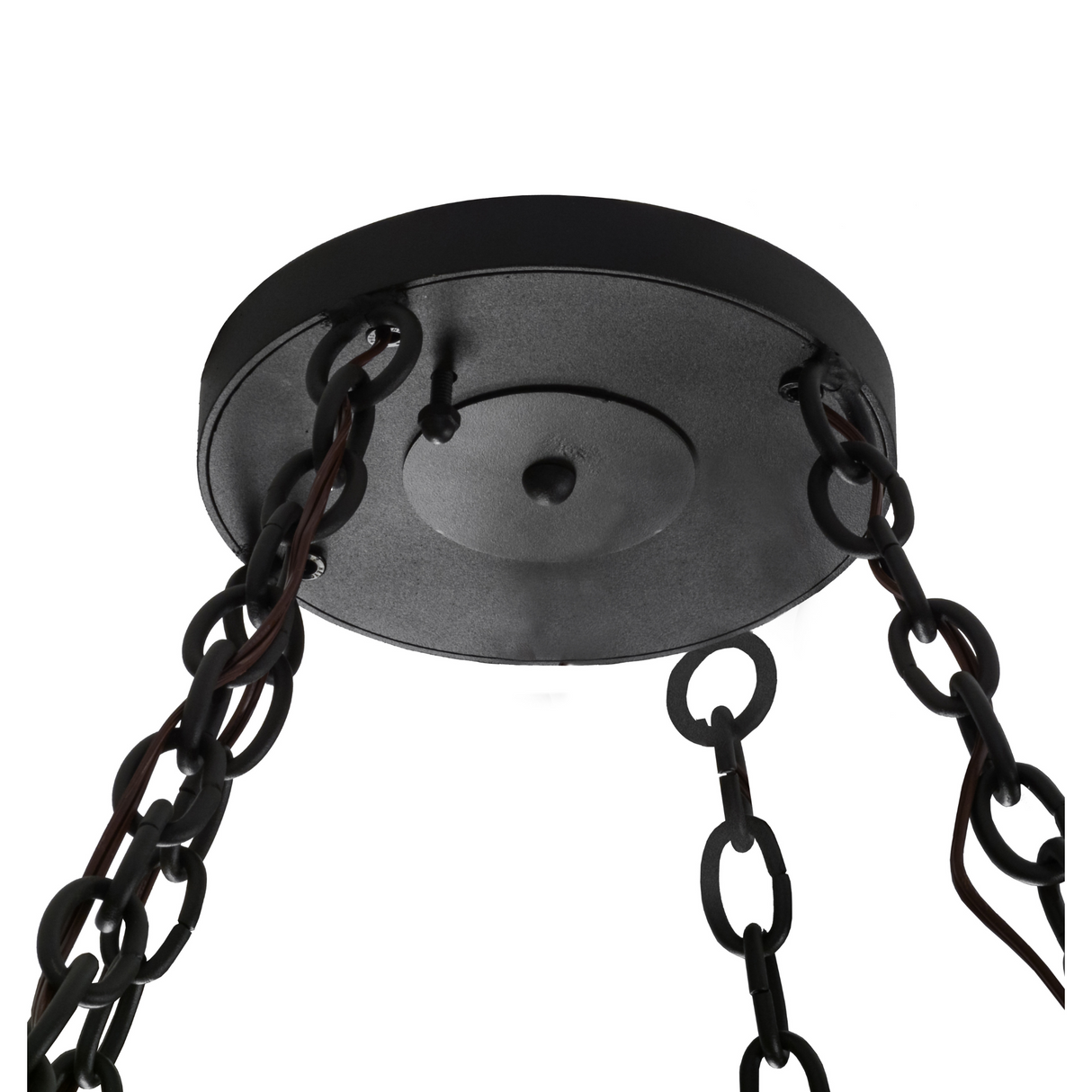 Dior 4-light pot rack chandelier canopy and hanging chain detail.