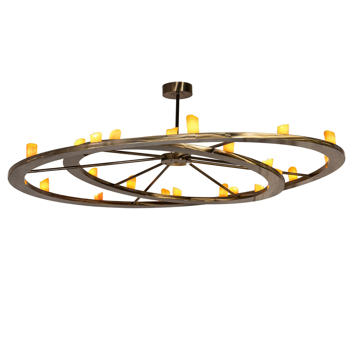 Donner 24 light chandelier illuminated showing all LED lights on.