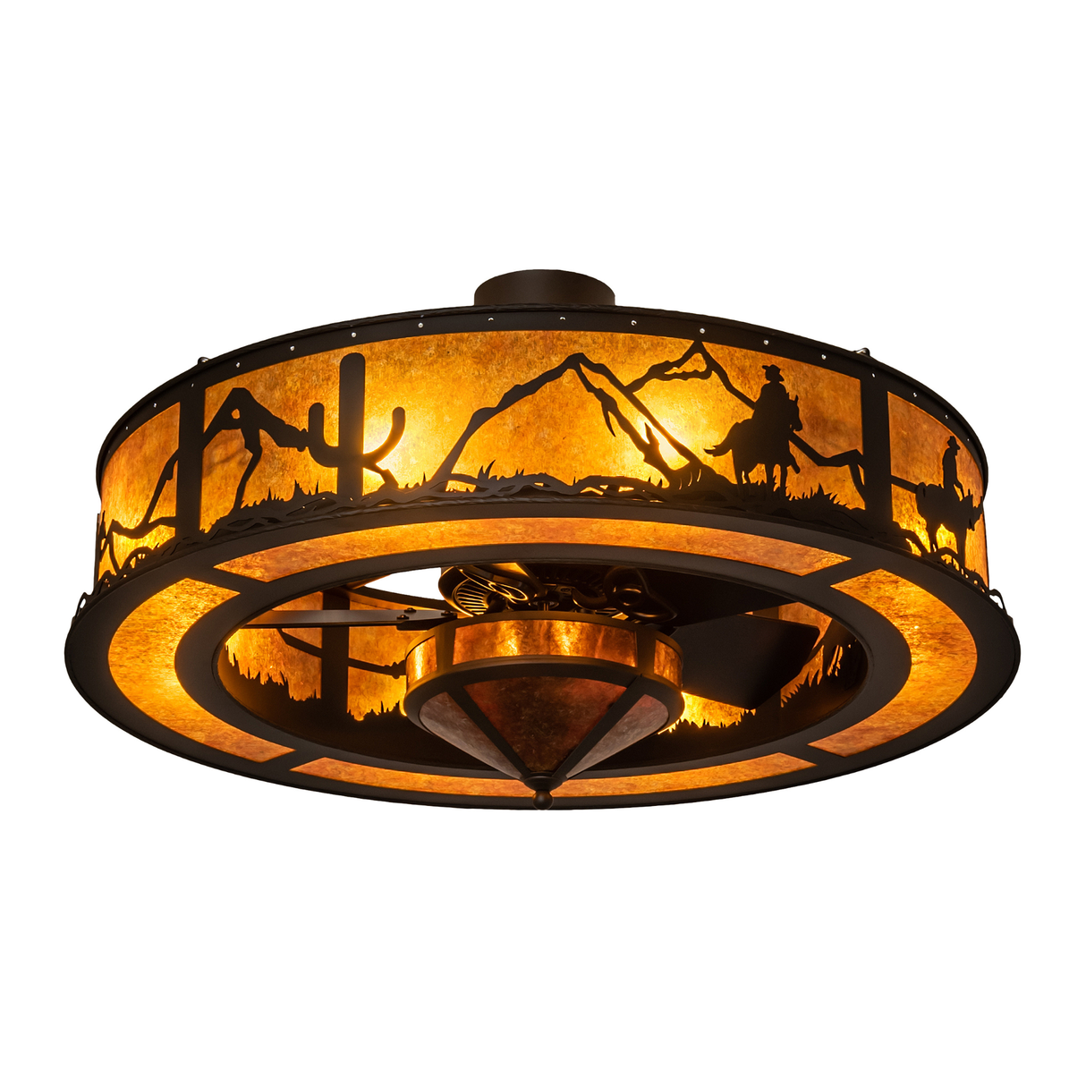 Fully illuminated Duke Chandel-Air showcasing mountain and cowboy silhouettes.