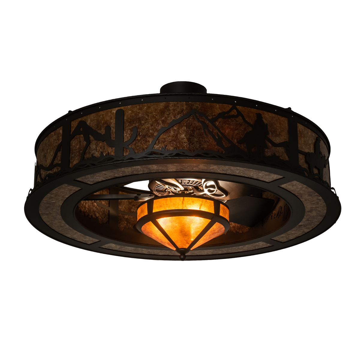 Duke Chandel-Air glowing softly with central amber diffuser and western art.