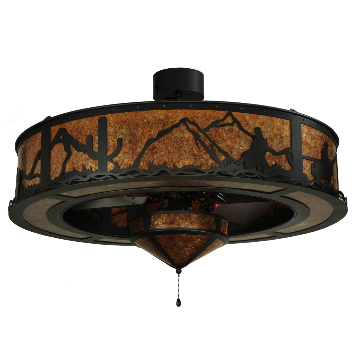 Side view showcasing saguaro cactus and mountain cutouts with glowing mica.