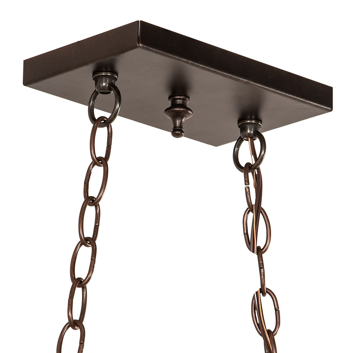 Mounting hardware view of the Eagle at Sunset pendant with a sturdy Mahogany Bronze finish.