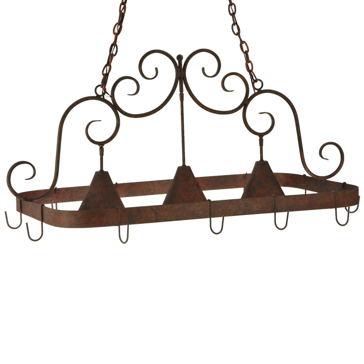 Side profile view of Elana 46-inch pot rack chandelier.