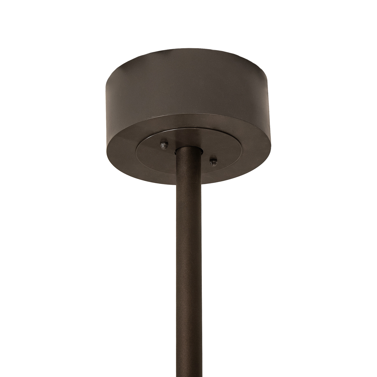 Close-up of ceiling canopy and downrod in bronze finish of Elk at Dusk Chandel-Air.