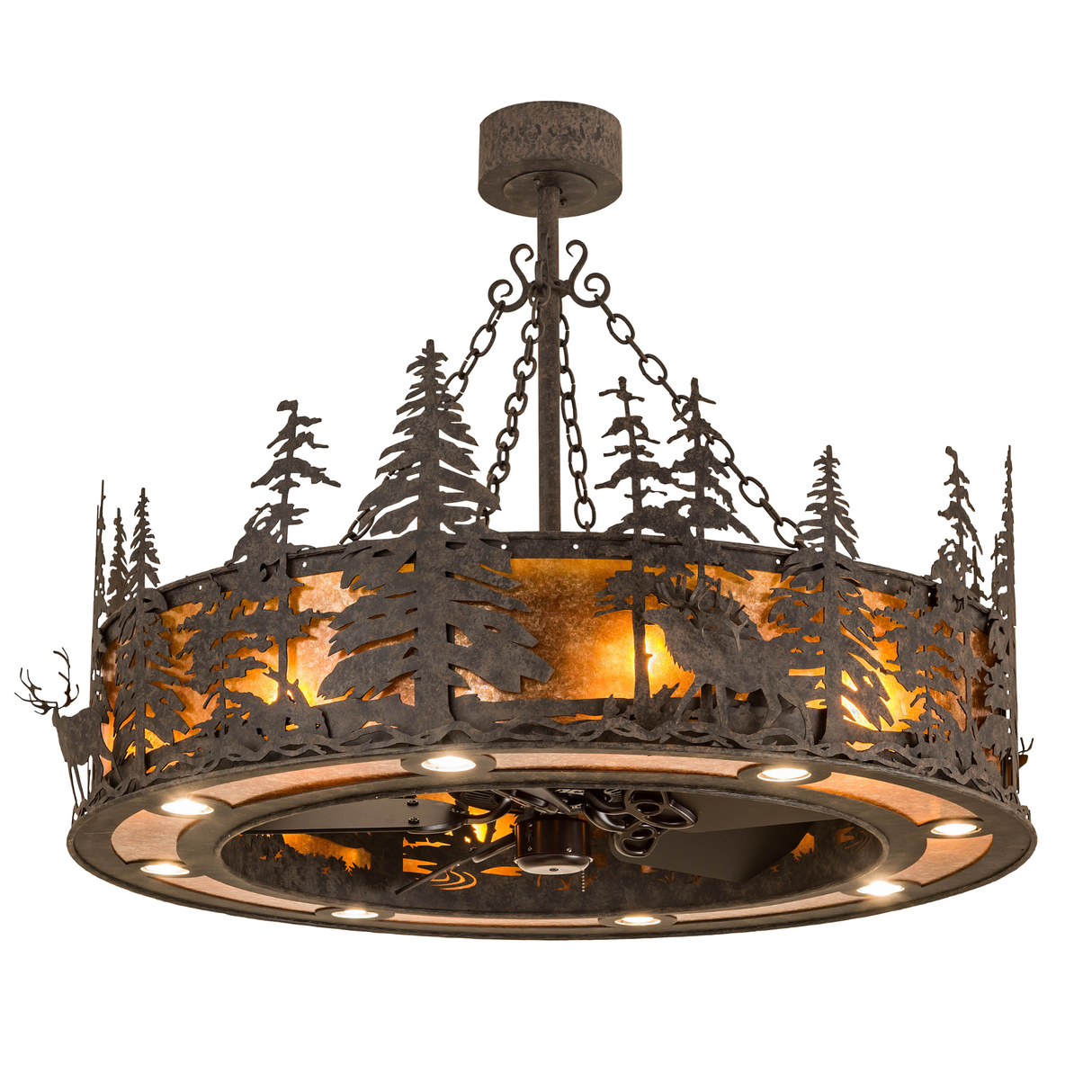 Lit angled view of Elk at Dusk Chandel-Air with glowing Amber Mica diffuser.