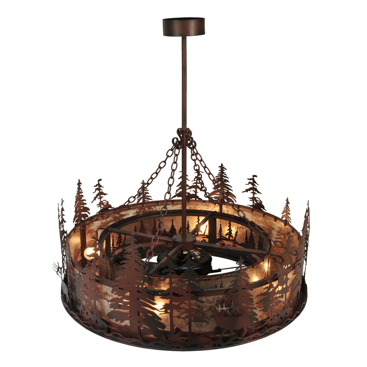 Top angled lit view revealing warm glow through forest design.