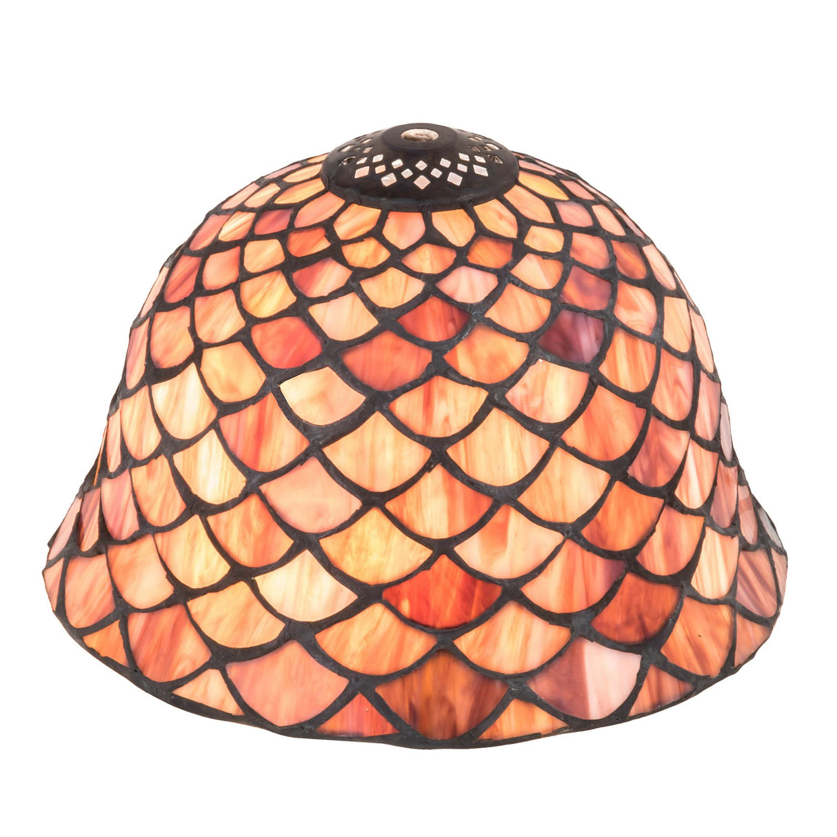 Emerald and tortoiseshell fishscale shade with top view showcasing vibrant hues.
