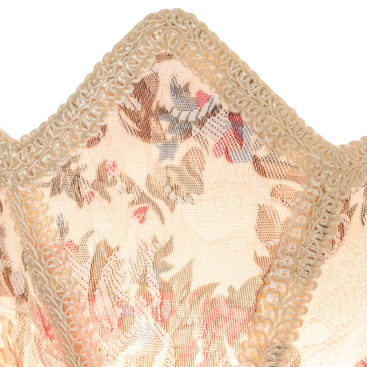 Close-up of the Fabric & Fringe Floral Night Light highlighting the intricate floral fabric detail.