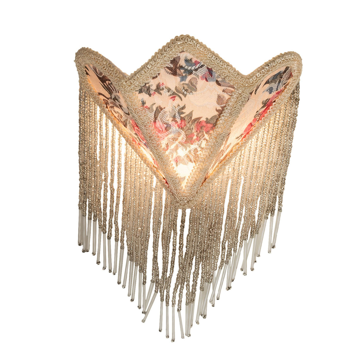 Side view of the Fabric & Fringe Floral Night Light featuring delicate glass bead fringe.