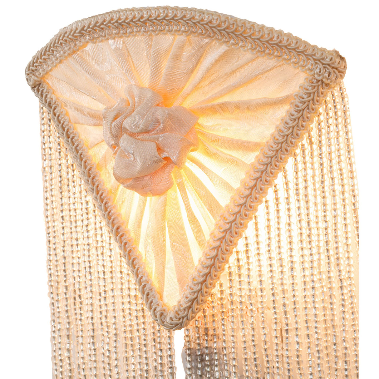 Closeup of white rose detail on night light shade.