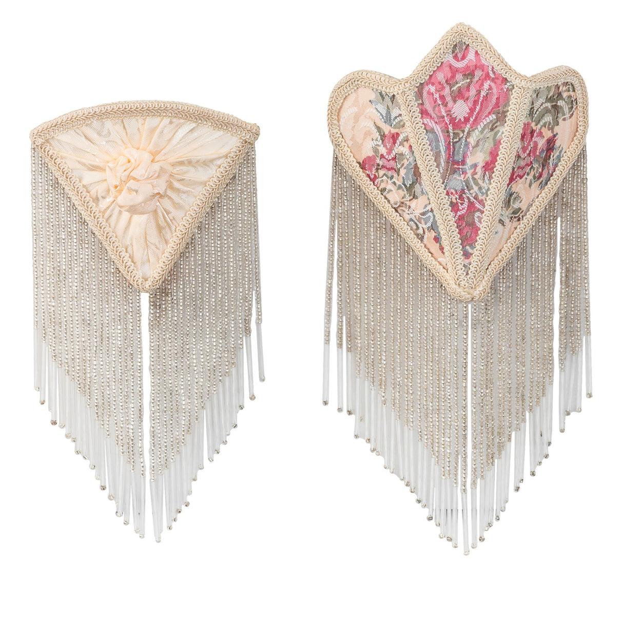 Unlit floral night lights with fabric and fringe trim.