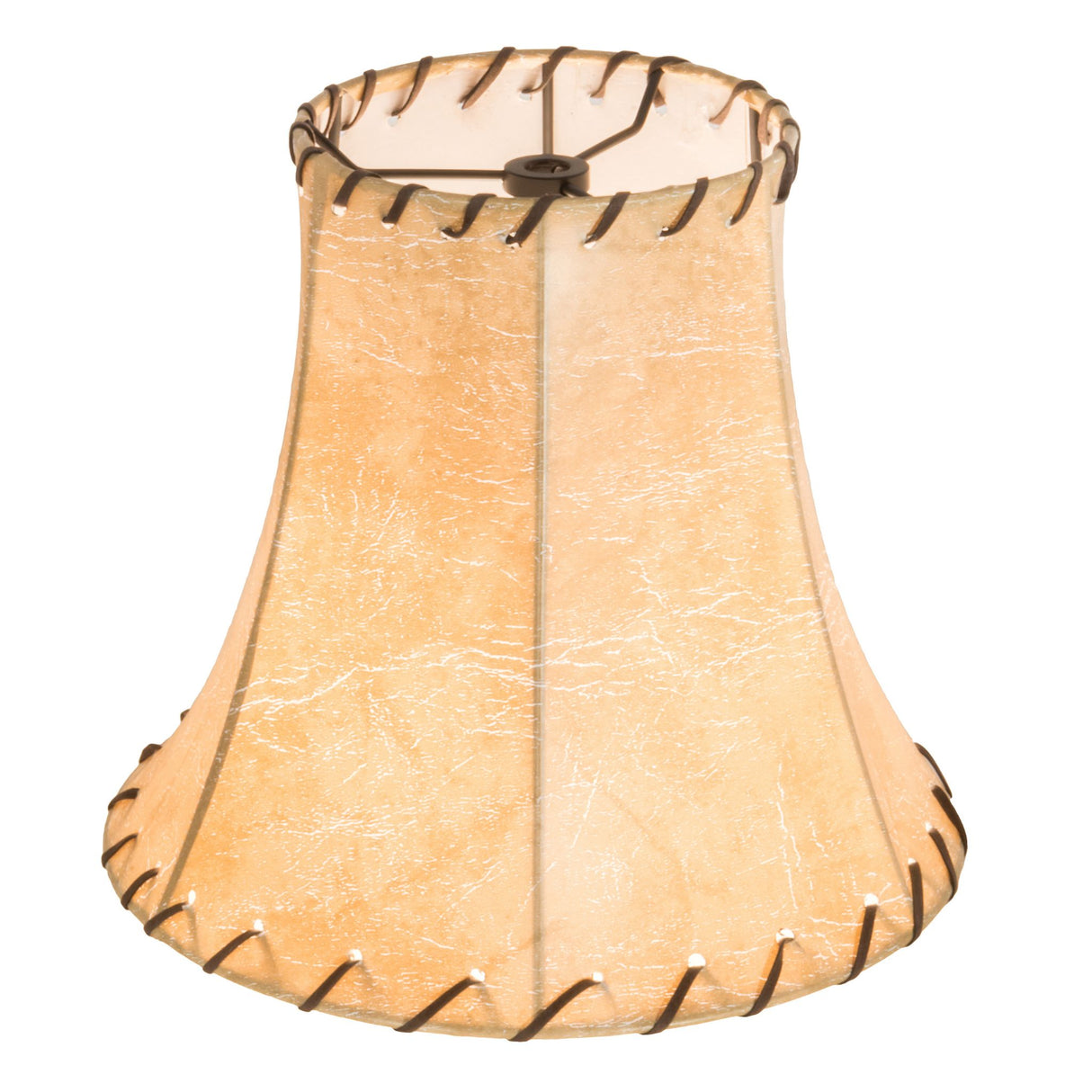 Tan faux leather hexagon shade with stitched leather-like lacings.