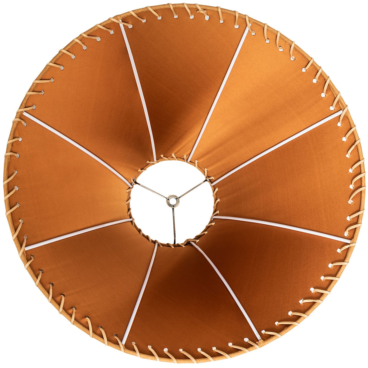 Bottom view of the hexagon shade with leather-like lacings and handcrafted design.