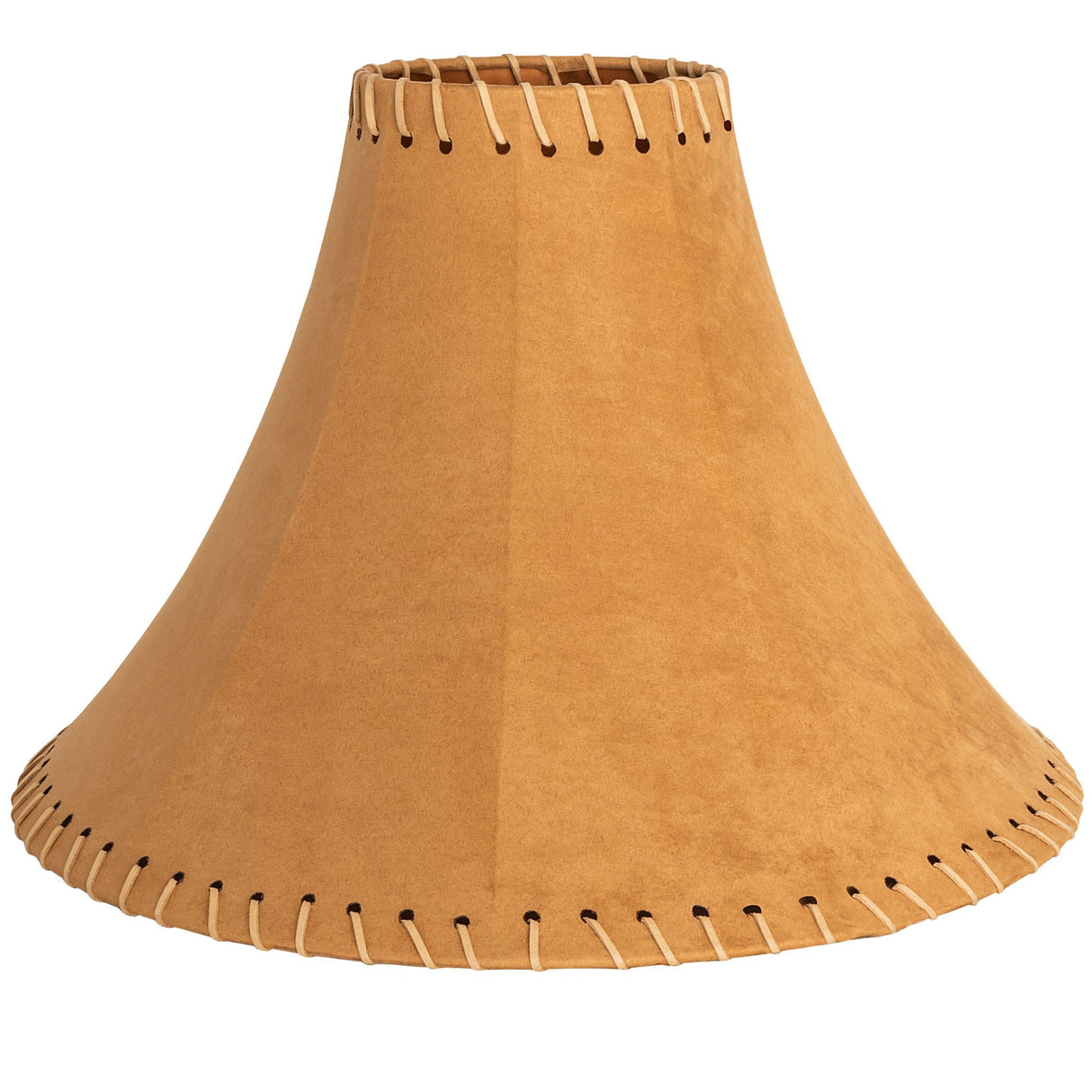 Unlit view of the dark tan faux leather hexagon shade showcasing its western style.